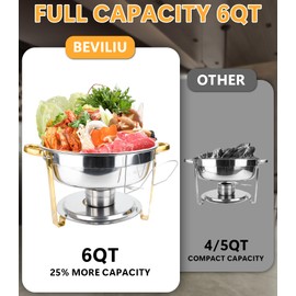 Beviliu 6QT Chafing Dishes for Buffet, 1 Pack 6QT Food Warmers for Parties Buffet, Warming Trays for Buffets Party, Catering Supplies Buffet Display Silver and Gold Chafing Dish for Any Parties