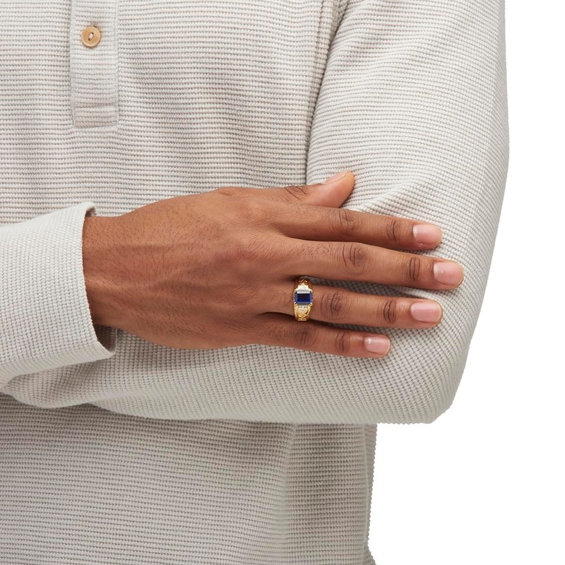 PalmBeach Men's Yellow Gold-plated Emerald Cut Created Blue Sapphire and