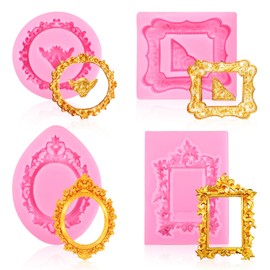 ElevateTech 4Pcs Photo Frame Fondant Molds Silicone Molds Portable Candy Chocolate Molds Suitable For Baked Desserts Diy Clay Crafting Projects Decoration (Pink)