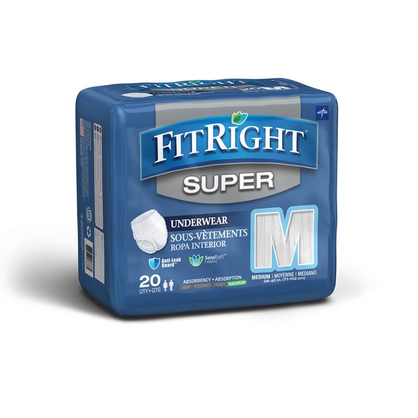 FitRight Super Protective Incontinence Underwear, Maximum Absorbency, Medium, 28 to 40", 20 Count