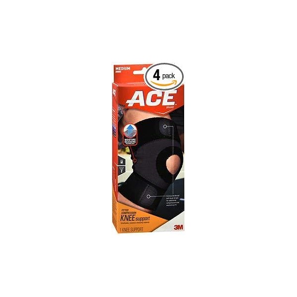 Ace Moisture Control Knee Support Medium, Moderate Support - Each, Pack of 4