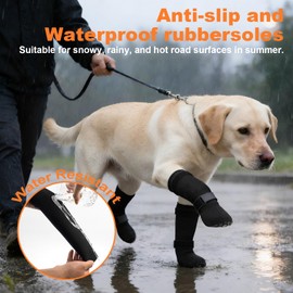 yrenoer Dog Socks 4-Pack for Medium & Large Dogs, Waterproof, Wear-Resistant, Non-Slip, Prevent Licking Paws, Adjustable Straps, Anti-Falling Off, for Wooden Floors, Indoor & Outdoor Use(Black, XL)