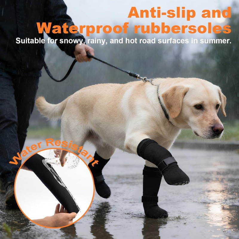 yrenoer Dog Socks 4-Pack for Medium & Large Dogs, Waterproof,