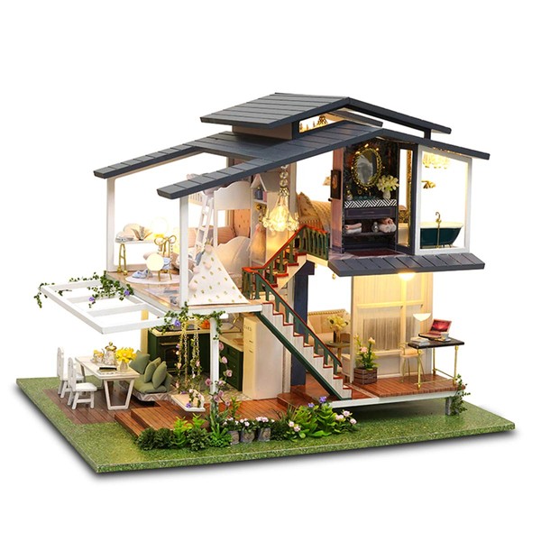 GuDoQi DIY Miniature Dollhouse Kit, Tiny House kit with Music, Miniature House Kit 1:24 Scale Monet Garden, Great Handmade Crafts Gift for Birthday Halloween