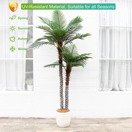 Nafresh 8ft Tall UV Resistant Faux Palm Tree, 96in Artificial Palm Tree Indoor Outdoor, Fake Tree with Real Bark and Realistic Leaves and for Home House Office Living Room Yard Patio.