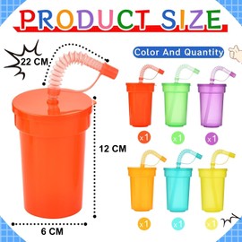 ALINK Kids Neon Sipper Cups Tumblers with Lids and Straws - 24 Pack 380 ml Plastic Iced Water Drinking Cups,BPA Free Reusable Plastic Tumbler for Party Childrens Smoothie Cup Travel Mugs