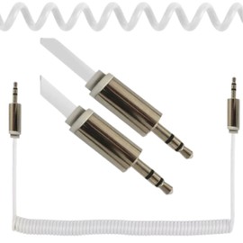 Universal 3.5mm Jack to Jack Coiled Male To Male Aux Cable | Premium Aux Cable Compatible with PC – Mobile – Audio Devices – & Cars | Stereo Aux Cord Gold-Plated | 1M – White