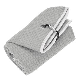 TIXIPEM 24 in x 16 in Golf Towel - Tri-Fold Microfiber Waffle Pattern Golf Towel Portable Strong Water Absorption with Lock Clip Use for Cleaning Ball & Ball Club & Bag - [Light Grey]
