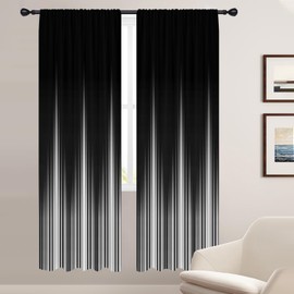 Coxila Black White Window Curtains for Bedroom 42 x 84 Inch Rod Pocket Long Ombre Silver Goth Stripe Boho Pattern Simple Gradient Design Living Room Treatment Set of 2 Curtain Panels Drapes Drapes