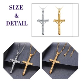 Feilok Men's Stainless Steel Necklace Set Chain 23" with Pendant Cross Jesus for Men Boys
