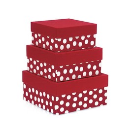 NW Red With White Polka Dots Large Nested Boxes - 3 Piece Set - 6 Sets