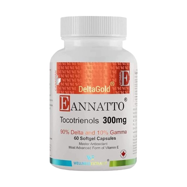 WELLNESS EXTRACT Eannatto Tocotrienols Deltagold Vitamin E Supplements Softgels, Tocopherol Free, Supports Immune Health, Non-GMO, Gluten Free & Antioxidant (300MG 60 Softgels).
