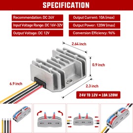 Nilight 24V to 12V Voltage Converter 120W 10A Regulator Step Down to 12VDC Waterproof DC Convert Reducer Power Supply Transformer Module for Golf Cart Scooters Trucks