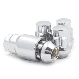 Wheel Accessories Parts 4 Locks + Key 1/2"-20 Thread Closed End Bulge 35mm 1.38" Long Wheel Lock Chrome Dual Hex Key 13/16" and 3/4" Hex Fits Ford Mustang ｜ Jeep Wrangler