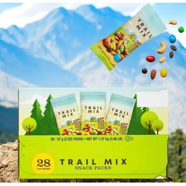 Kirklant Trail Mix Snack Packs – 28 Count (2 oz Each) – Peanuts, Raisins, Chocolate Candies, Almonds & Cashews – Kosher Dairy – Portable Nut & Fruit Snack