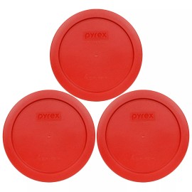 Pyrex 7201-PC 4 Cup Dark Red Round Plastic Lid 3PK New for Glass Bowl