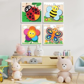 Framed 4 Pack Paint by Numbers Kit for Kids, Cute Cartoon Paint by Number for Kids Ages 4-8 Easy Kids Paint by Number Kits Age 8-12, DIY Acrylic Oil Painting by Numbers for Home Wall Decor 8x8 Inch