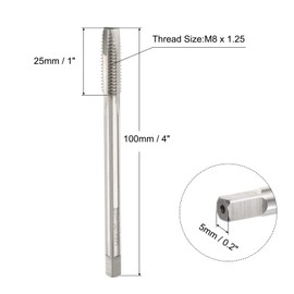 QUARKZMAN M8 x 1.25 H2 Metric Spiral Point Tap, 100 mm (4 Inch) Extra Long Screw Tap, Thread Cutting Tool, Machine Tap Tap Cutting Bit
