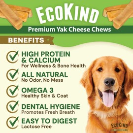 EcoKind Premium Gold Yak Cheese Himalayan Dog Chews, Healthy Dog Treats for Medium Dogs, All Natural, High Protein Dog Chew, Water Buffalo, Medium - 3 Chews