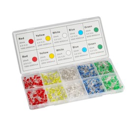 DiCUNO 3 mm LED Diodes, Multicoloured LED Light Emitting Diode, Round Head with Colour, Multicoloured LEDs with Resistor for DIY Crafts, Light Project, 5 Coloured Diodes, Pack of 1000