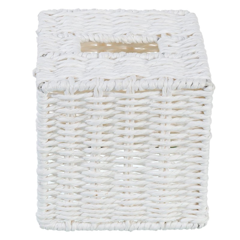 MyGift Decorative White Woven Square Tissue Box Holder with Easy