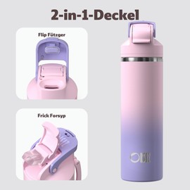 OISIZ Insulated Stainless Steel Water Bottle 720 ml with 2-in-1 Straw Lid, Security Lock with One Click, 100% Leak-Proof, Keeps Cold for 24 Hours, 24 oz Vacuum Water Bottle for Travel and Sports