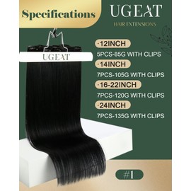 Ugeat Human Hair Clip in Extensions Black 18 Inch Double Weft Clip in Hair Extensions Jet Black Hair Extensions Real Human Hair for Women Straight Full Head 7pcs 120g