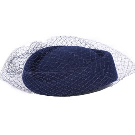 HIMESPORT Navy Wool Felt Fascinator Hats for Women Ladies Lady Elegant Tea Party Dress Beret Derby Fedoras Pillbox Hat with Bowknot