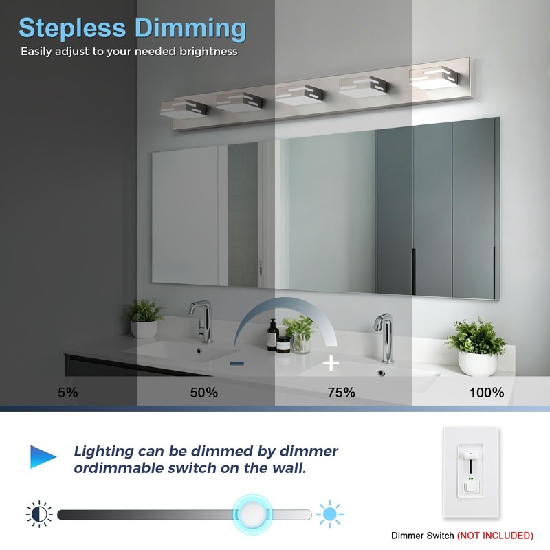 MKBNG 5-Light Modern Bathroom Vanity Light Fixtures, 40-Inch 350° Rotatable