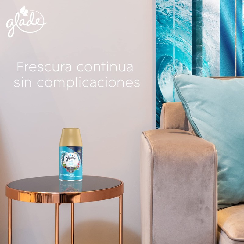 Glade Automático Aromatizante de Ambiente Continuo, Repuesto, Aroma Paraíso Azul,