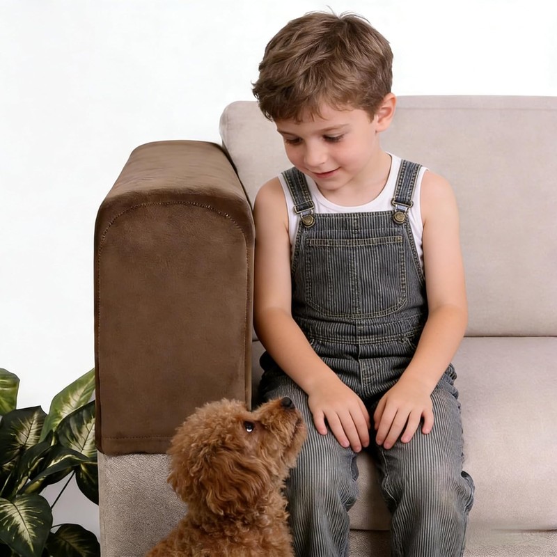Velvet Recliner Cover for Sofa & Chair, 2PCS Khaki Stretchy