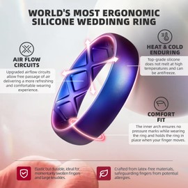 Egnaro Inner Arc Ergonomic Breathable Design, Silicone Rings for Women with Half Sizes, Women's Silicone Wedding Band, 6mm Wide - 2mm Thick