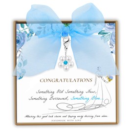 PEALICIOUS Something Blue Wedding Gifts for Bride, Daisy Garter Bouquet Charms for Wedding Memory, Bride Accessories with Bridal Shower Card from Mom Dad Sister Friends, Memorial Gifts Bridal Jewelry
