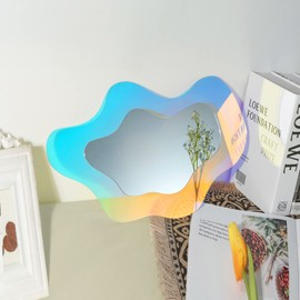 Irregular Wall Mirror Wavy Acrylic Rainbow Mirror Room Decor Aesthetic Mirror Amorphic Vanity Retro Mirror for Bedroom Living Room Bathroom Entryway Wall Decor ( Clouds Style, 15.5 x 10.5 Inch )