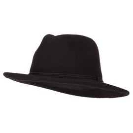 Jeanne Simmons Unisex Wool Felt Satin Rope Band Trim Pinched Crown Fedora Hat - Black L