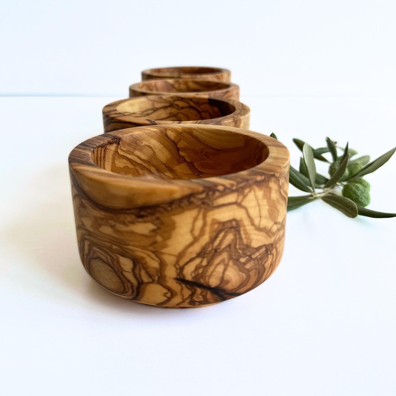 Set of 4 Olive Wood Serving Bowls, Handmade Wooden Bowls