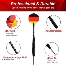 flintronic 12 Pack Steel Darts Set, 23g Professional Steel Darts with Black Non-slip Stainless Steel Shaft, 36 Flights, 24 Anti-Loose Rubber Rings, Dart Sharpener, for Beginner or Professional Darts