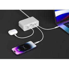 LAX Gadgets USB-C Charging Station, Surge Protector with USB Ports, 5 Ft Extension Cable, Power Strip with 3 Outlet Extension, 2 USB Outlet & USB C Ports, Travel Power Strip, Compact for Home & Office