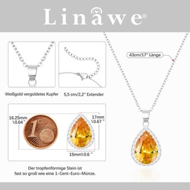 Linawe Women's Pendant Chain Necklace Simulated Diamond Birthstone Pendant Crystal Women's Necklace Jewellery Set Fashion Jewellery Available in Gold, Rose Gold and Silver Tones, Cubic Zirconia