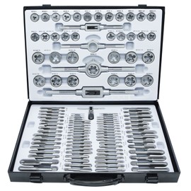 GMTOOLS 110PCS Tap and Die Set, Metric Size M2-M18 Standard Threading Tool With Adjustable Handles, Accessories and Storage Case for Cutting External and Internal Threads