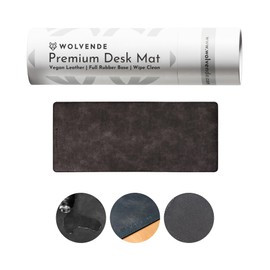 Wolvende Premium Distressed Faux Vegan Leather Desk Mat | Multifunctional Desk Pad for Home Office | (Black/Grey, 12" x 27.5")