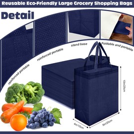 Windyun 100 Pcs Reusable Tote Bag Bulk 8 x 4 x 10 Inch Non Woven Shopping Bag with Handle Reusable Grocery Gift Tote (Navy Blue)