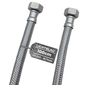 LICHTBLAU Kink Resistant Stainless Steel Hose I 100 cm I 1/2 Inch I Suitable for Drinking Water Tap Angle Valve Reinforced Hose Kitchen Tap Bathroom