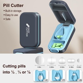 Pill Cutter | Best Pill Cutter for Small or Large Pills |with Safety Lock Buckle Design in The USA| Cuts Vitamins | Pill Splitter Detachable Silicone pad Easy to wash with Crystal Pill Box (Grey)