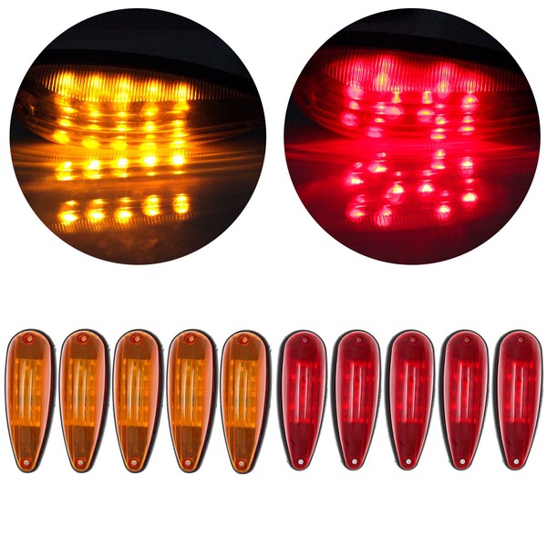 ECCPP 5 Red 5 Amber Tear Drop LED Marker Light 20-leds