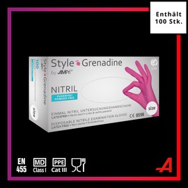 AMPri Med-Comfort Grenadine Nitrile Gloves, Magenta, Pink, 100 Pieces/Box, Size XS, S, M, L, XL