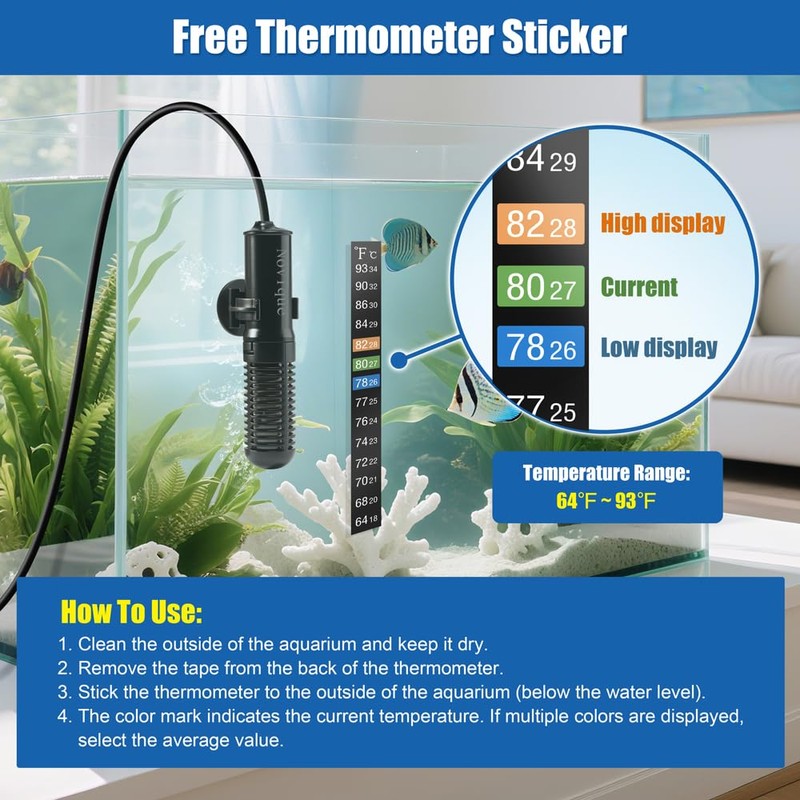 Novique 25W Mini Aquarium Heater Submersible Constant Temperature Fish Tank