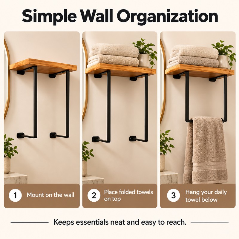 Stainless Steel Towel Rack for Bathroom Storage – Black Wall