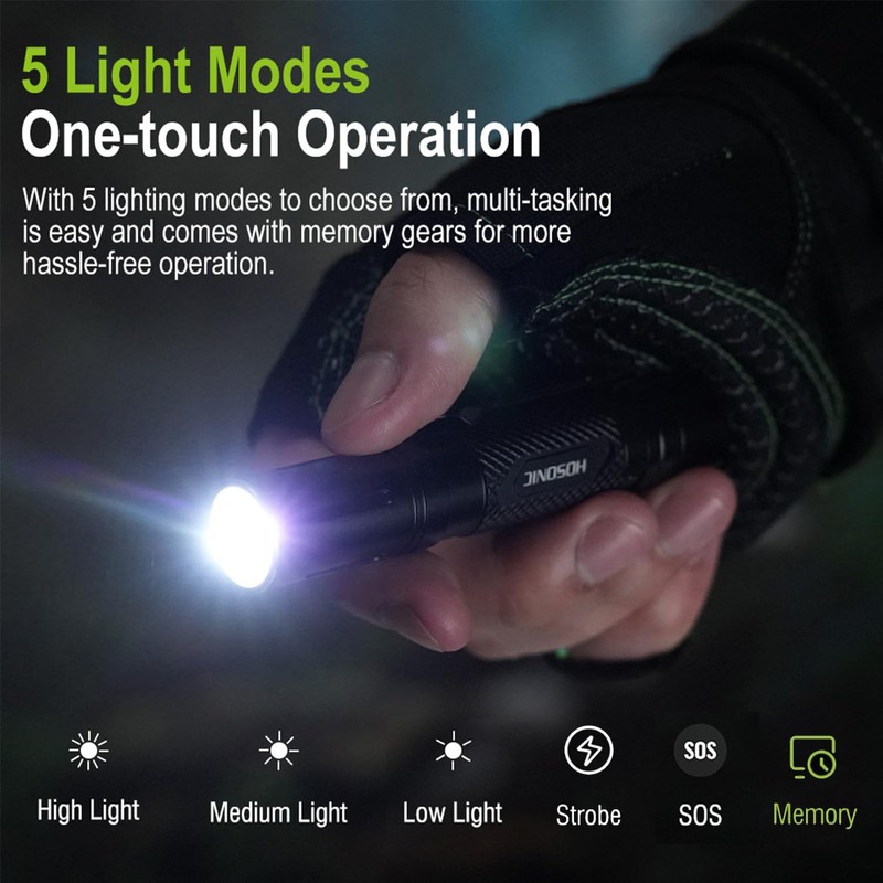 HOSONIC HD10 Rechargeable Tactical Flashlight, Small Flashlights Powerful with Clip,