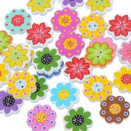 AKOAK 50 Pcs/Pack 20MM Multi-Color Wooden Buttons 2-Hole Flower Shaped Buttons for DIY Crafts Scrapbooking Sewing